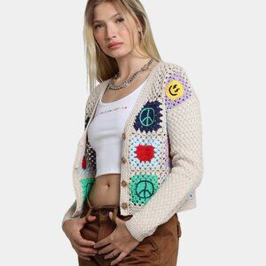 Crochet 100% cotton limited edition maximalist cropped cardigan XL